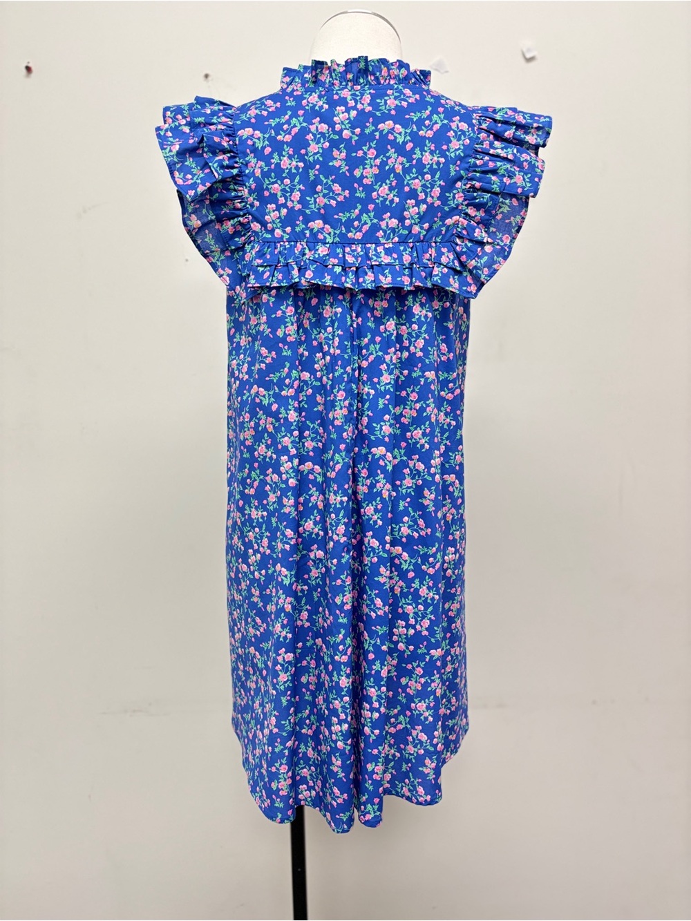 Blue Floral Ruffle Mini Dress - Picture 3 of 4
